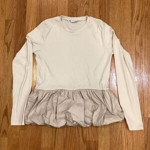 Zara Cream Peplum Long Sleeve Top